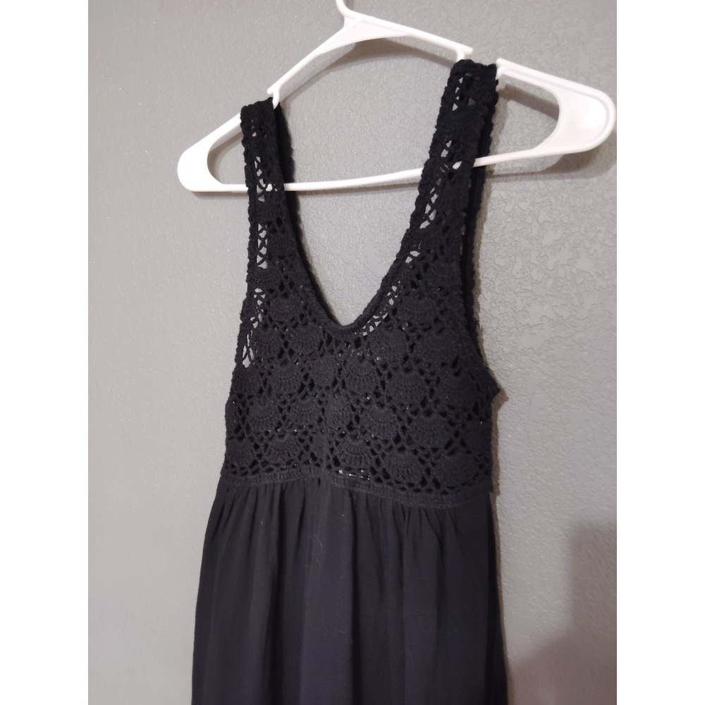 Women's Cotton Aerie Black Boho Crochet Knit Maxi Dress XS Pockets Stretch - Picture 3 of 7